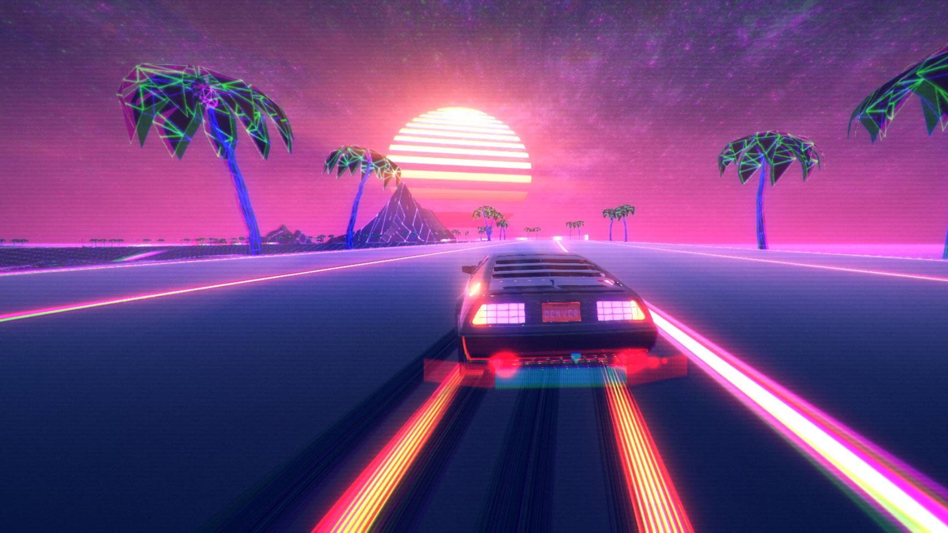 Retro Wave Pink Neon Outrun Car HD Vaporwave Wallpaper