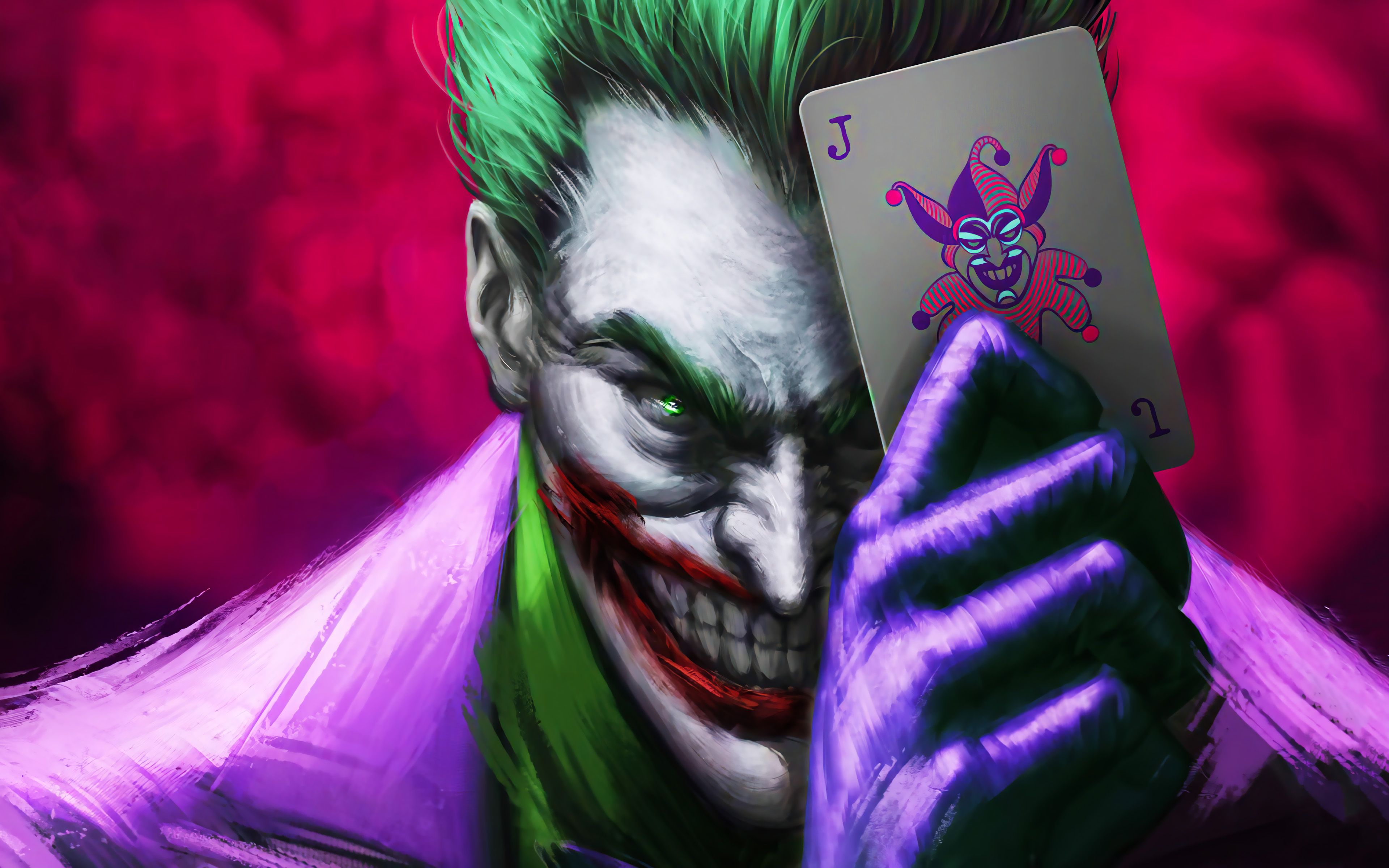 Download wallpaper Joker with card, 4k, 3D art, supervillain, fan art, Joker, playing cards, artwork, Joker 4K for desktop with resolution 3840x2400. High Quality HD picture wallpaper