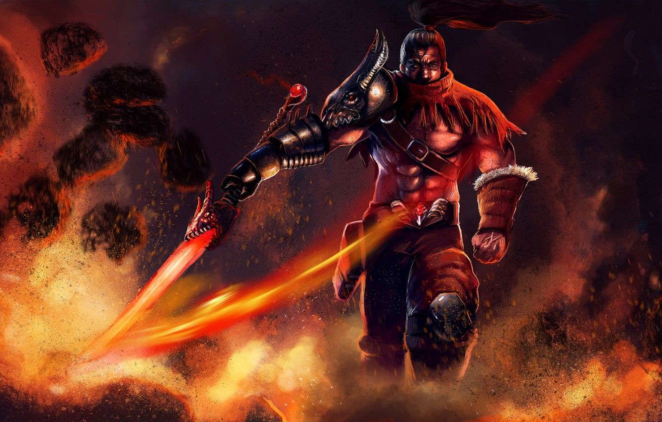 Wallpaper fire, sword, warrior, art, male, League of Legends, Yasuo image for desktop, section игры