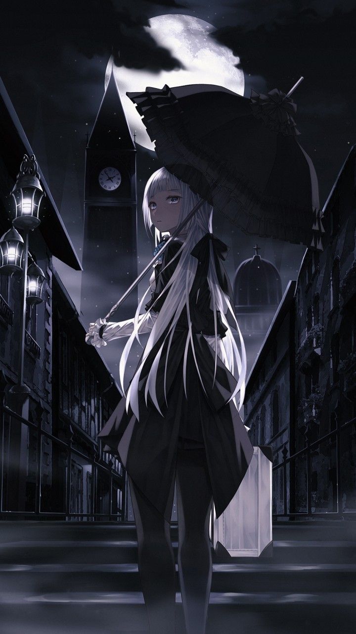 Anime Girl, Umbrella, Dark, White Hair, Umbrella Anime Girl Wallpaper iPhone HD Wallpaper