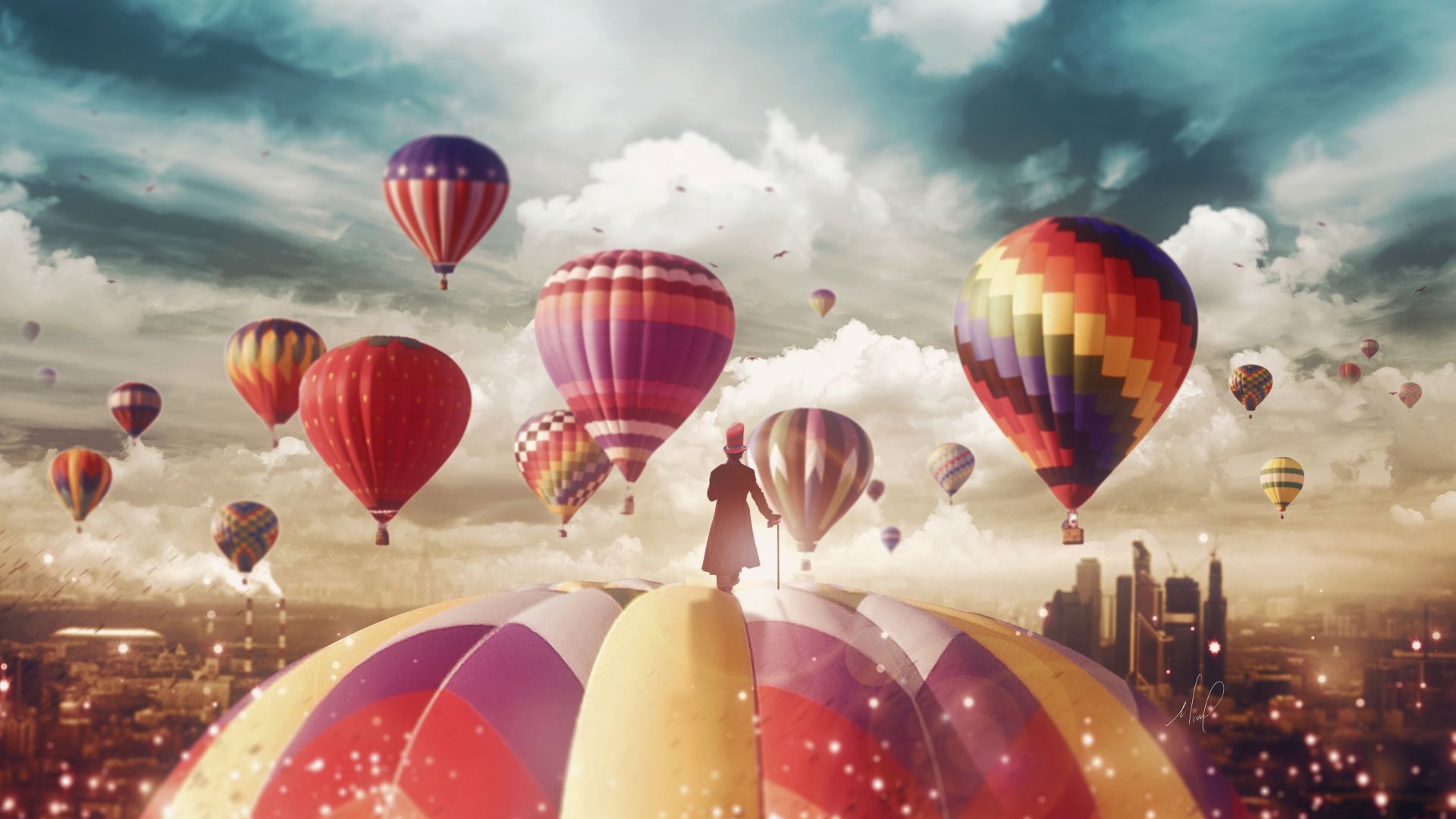 Desktop wallpaper magician, hot air balloons, ride, fantasy, surreal, HD image, picture, background, ccd62e