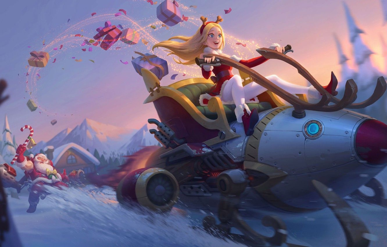 Wallpaper winter, snow, mood, anime, art, gifts, New year, sleigh, Santa, children's, queer, playful, YC 3, Merry Christmas! image for desktop, section новый год