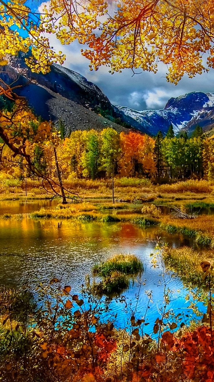 Small Mountain Lake Autumn iPhone 6 Wallpaper HD