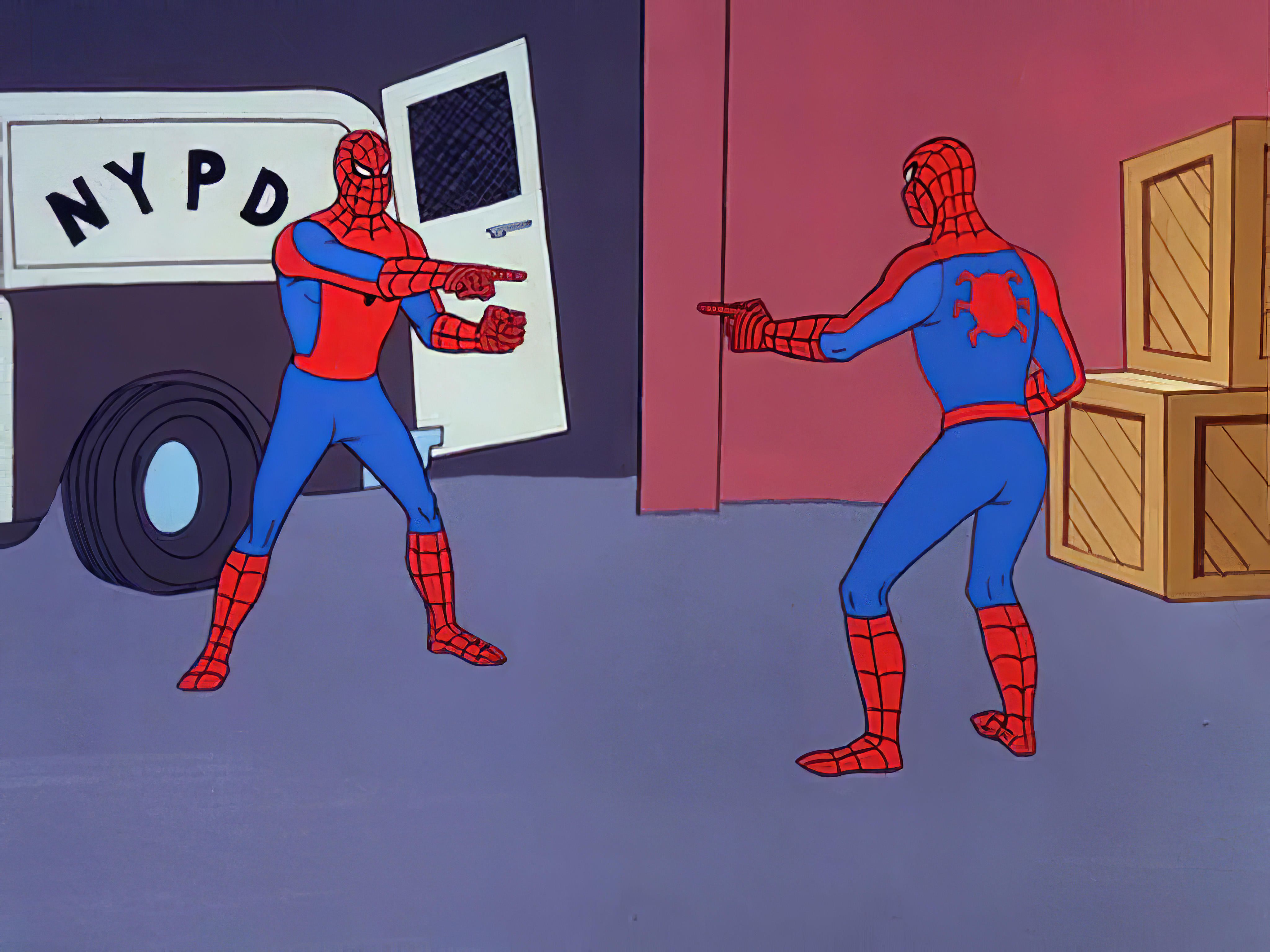 Original Spider Man Pointing At Spider Man Restored In HD 4k (aka Spiderman Confusion Meme) [4096*3072]. Spider Man Pointing At Spider Man. Meme , Spiderman Meme, Spiderman Cartoon