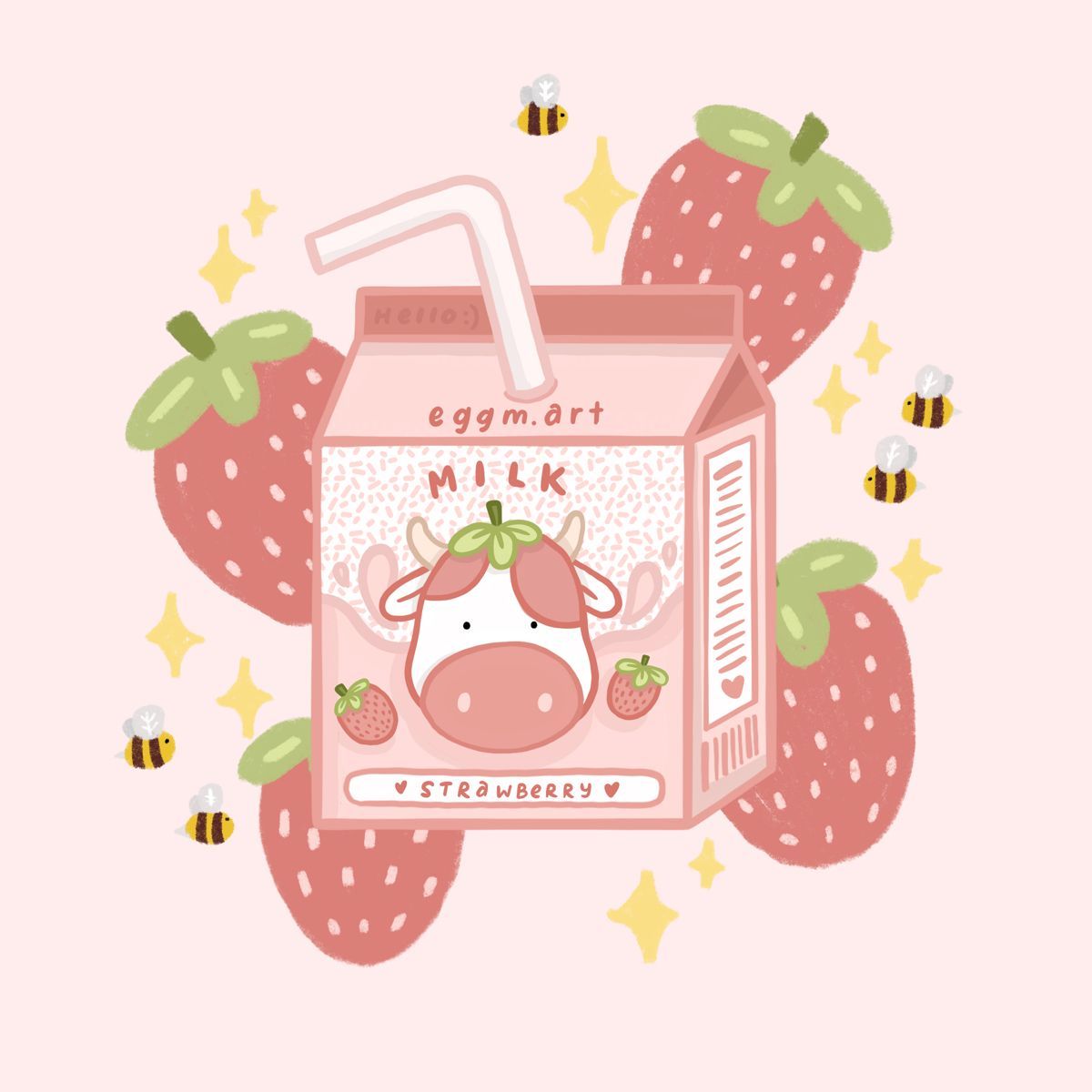 Strawberry Cow Pink Cow Wallpaper