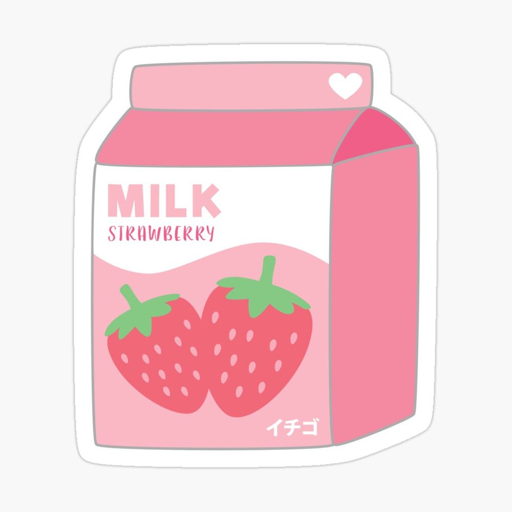 Strawberry Milk Carton Kawaii Cute Strawberries' Sticker by candymoondesign. Cute strawberry, Aesthetic stickers, Kawaii stickers