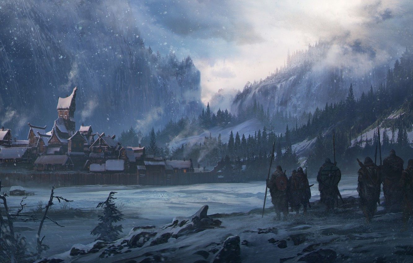Wallpaper Winter, The city, Snow, Winter, Landscape, Fiction, War, Viking, Cold, Vikings, North, Cold, The Vikings, Environments, Sergey Vasnev, by Sergey Vasnev image for desktop, section фантастика