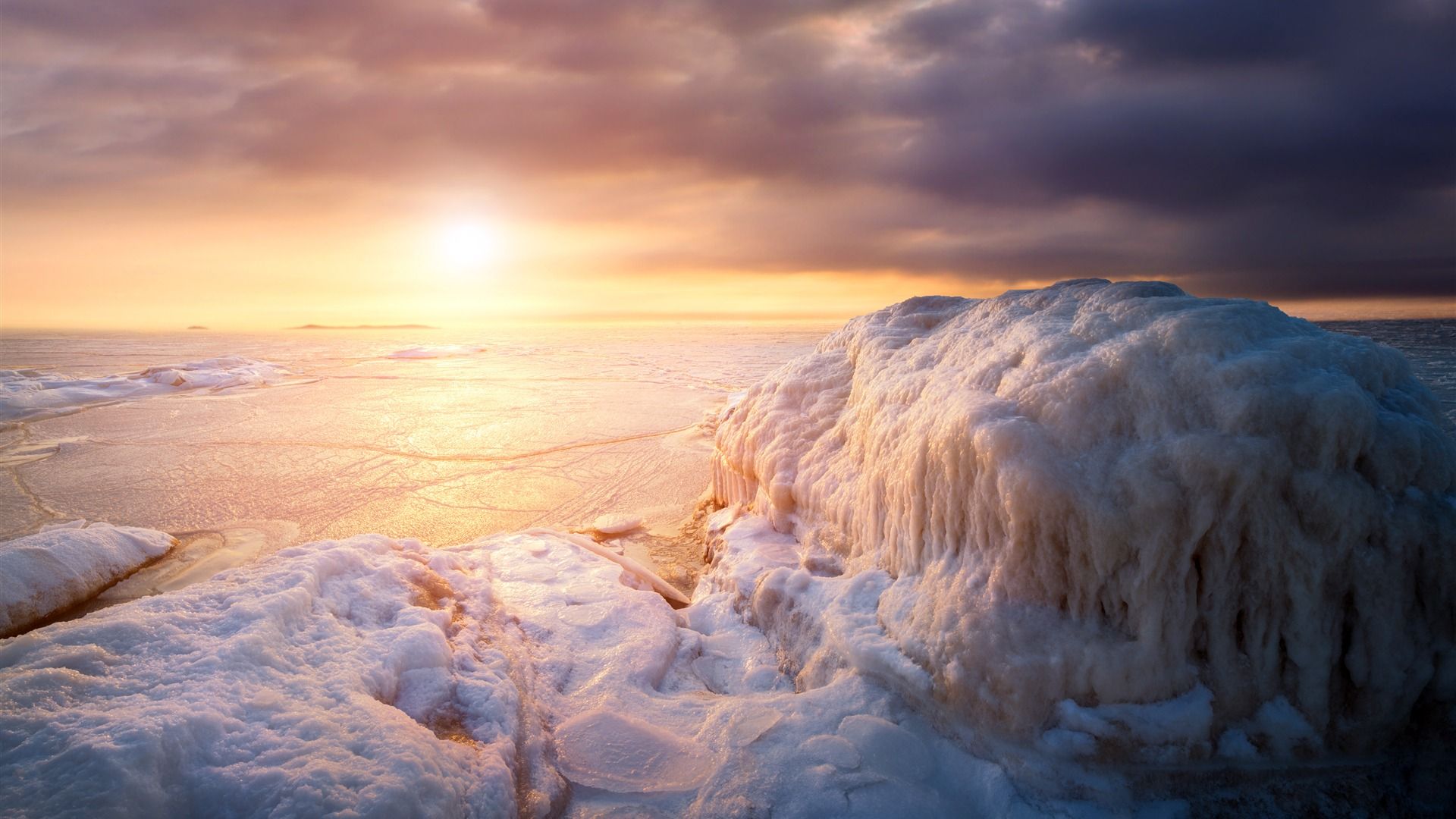 Cold Winter Freeze Coast Beach Sunset HD Wallpaper Wallpaper & Background Download