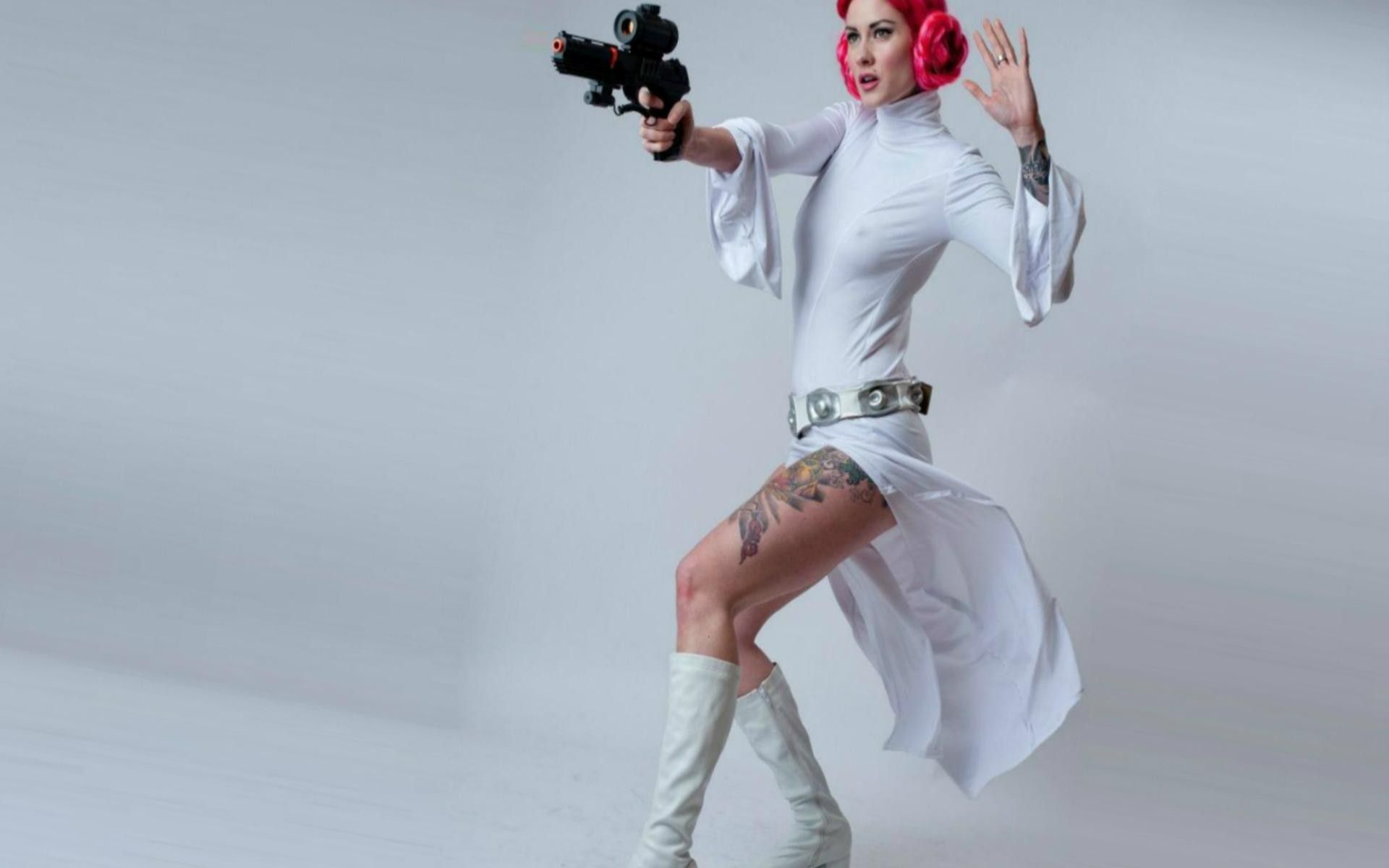 tattoos, women, Star Wars, guns, cosplay, stormtroopers, Leia Organa wallpaper