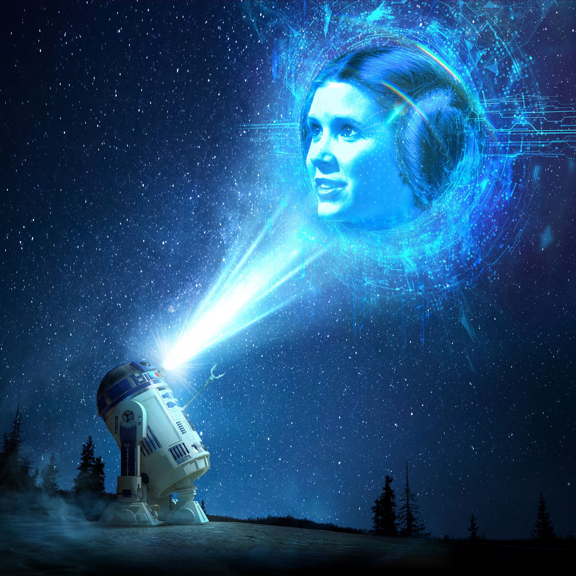 women, Leia Organa, R2 D2, Carrie Fisher, Science fiction, Digital art, Stars, Star Wars Wallpaper HD / Desktop and Mobile Background