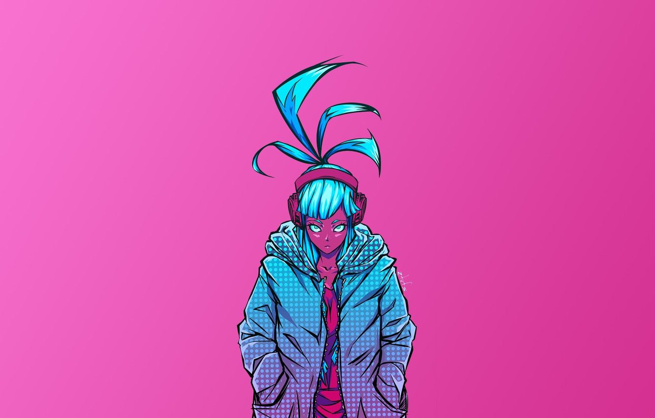 Wallpaper look, girl, pink background, Cyberpunk Cyberpunk image for desktop, section игры