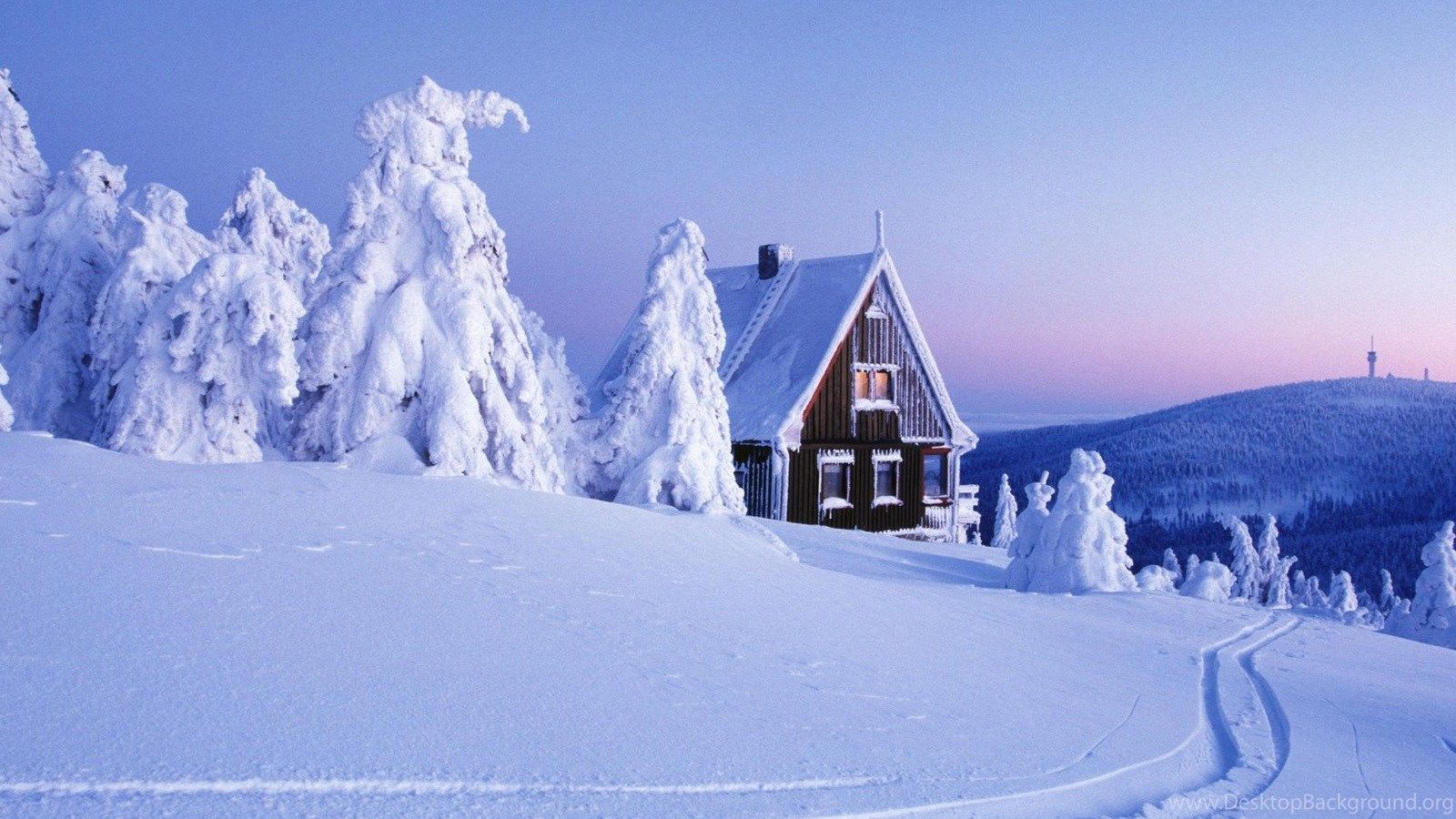 New Winter Cabin Christmas Scene Log Deep Snow Wallpaper Desktop Background