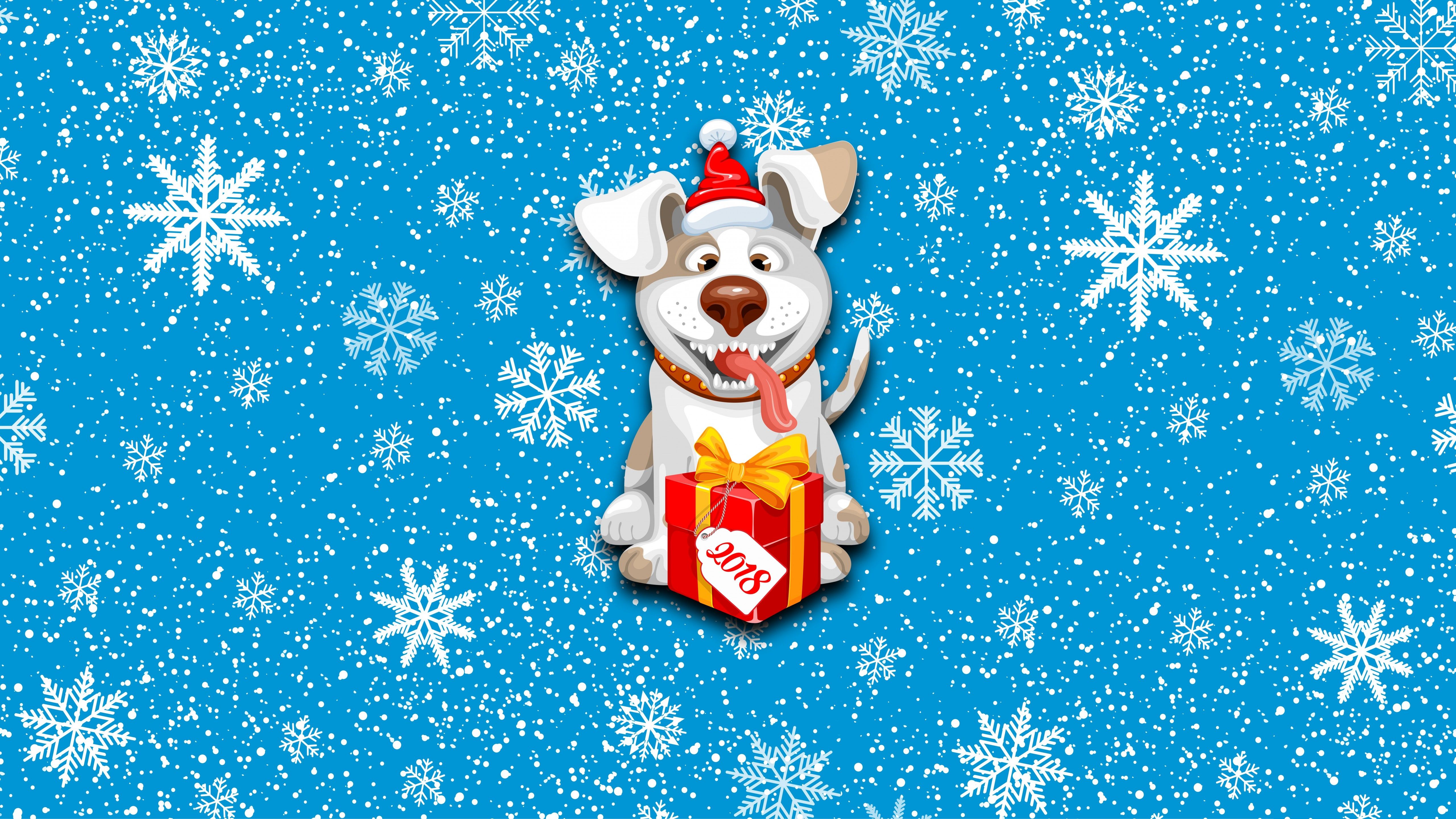 Wallpaper Christmas, New Year, snow, dog, cute animals, 8k, Holidays