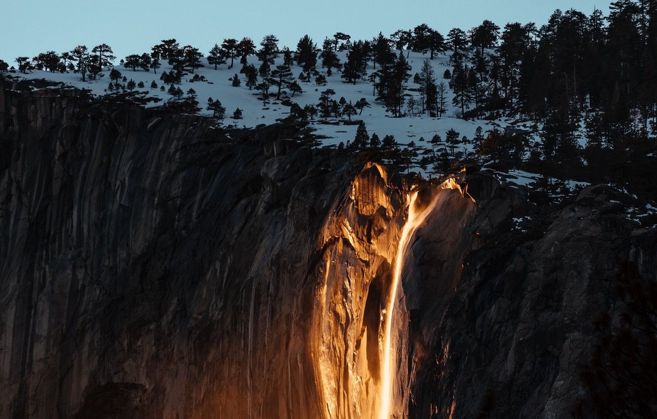 Wallpaper USA, rock, twilight, sky, trees, sunset, water, California, mountain, landscapes, waterfall, dusk, sunlight, cliff, Yosemite National Park, full HD background image for desktop, section пейзажи