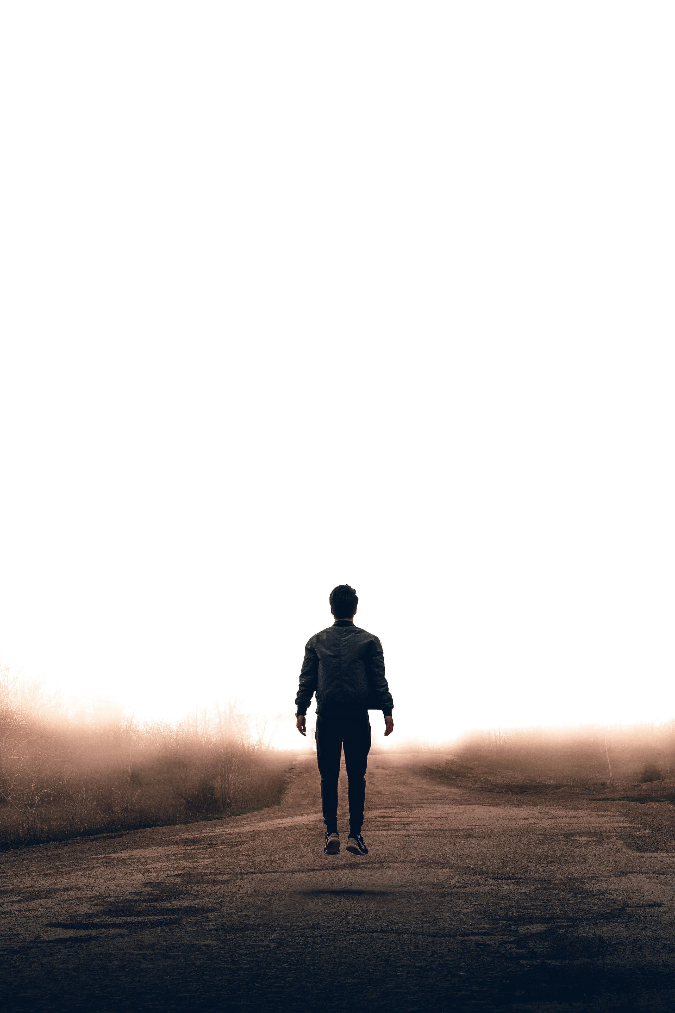man walking along road. Photo, Photo art, Fog image