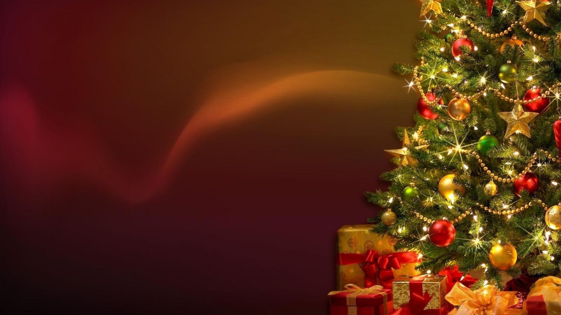 Download Wallpaper 1920x1080 christmas tree, garland, gifts, decorations, holiday, new yea Full HD 1080p HD Background