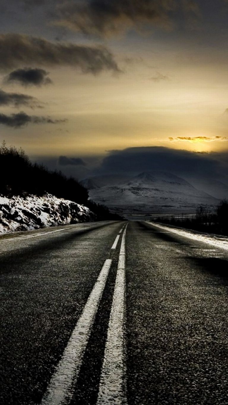 Black Road & Winter Scenic desktop PC and Mac wallpaper