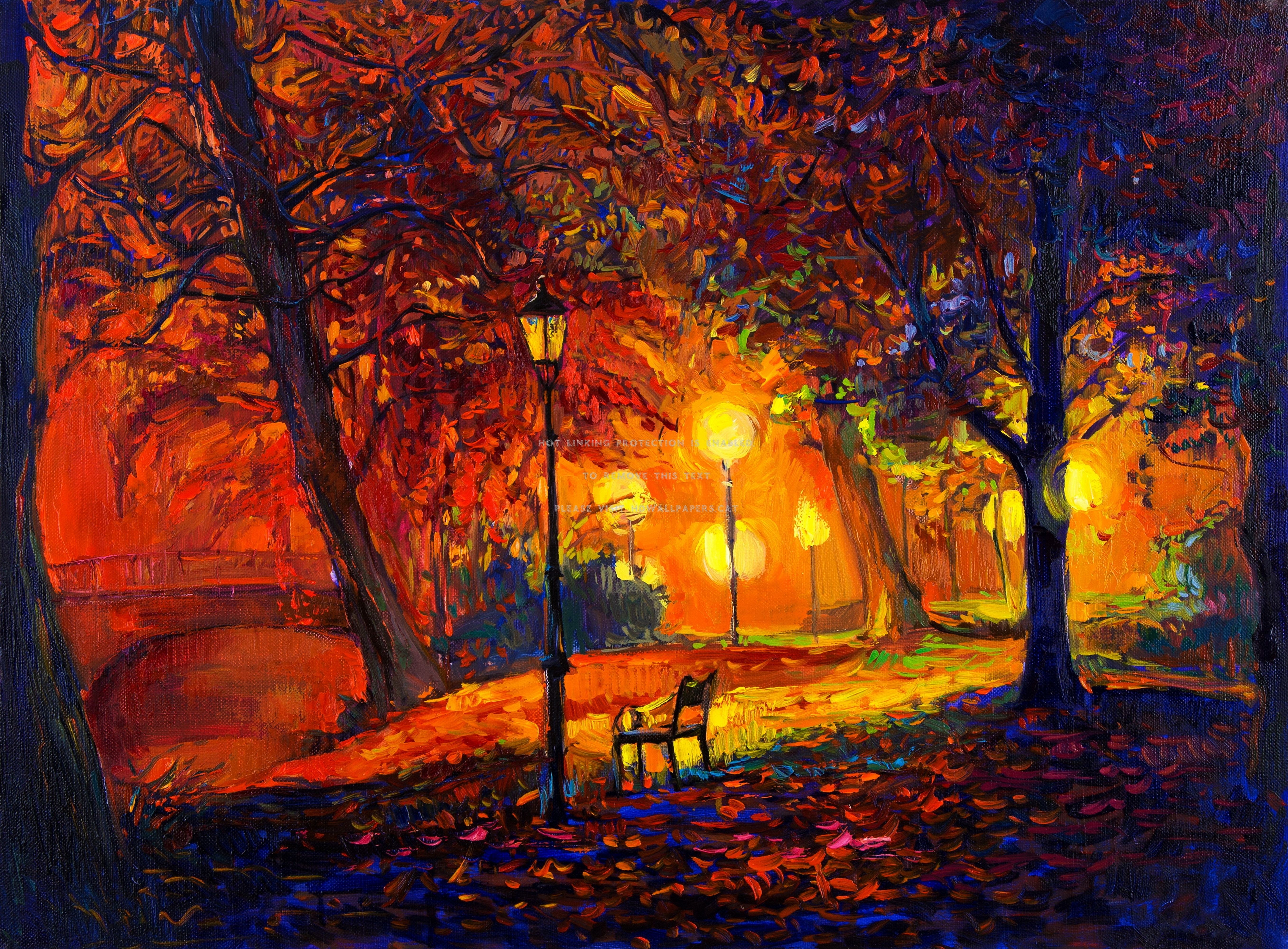 autumn splendor light bench painting night