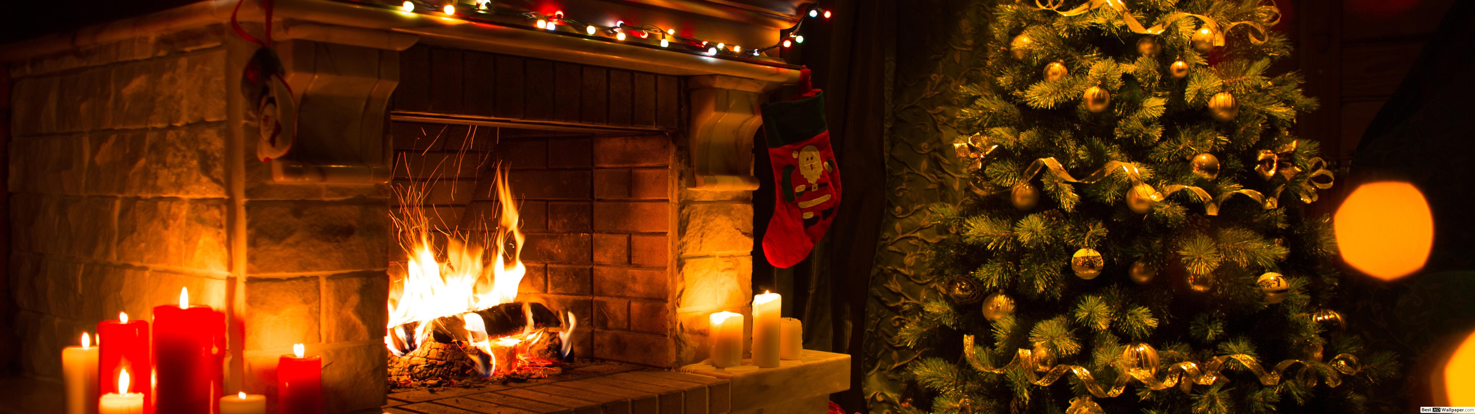 Fireplace and Christmas tree HD wallpaper download