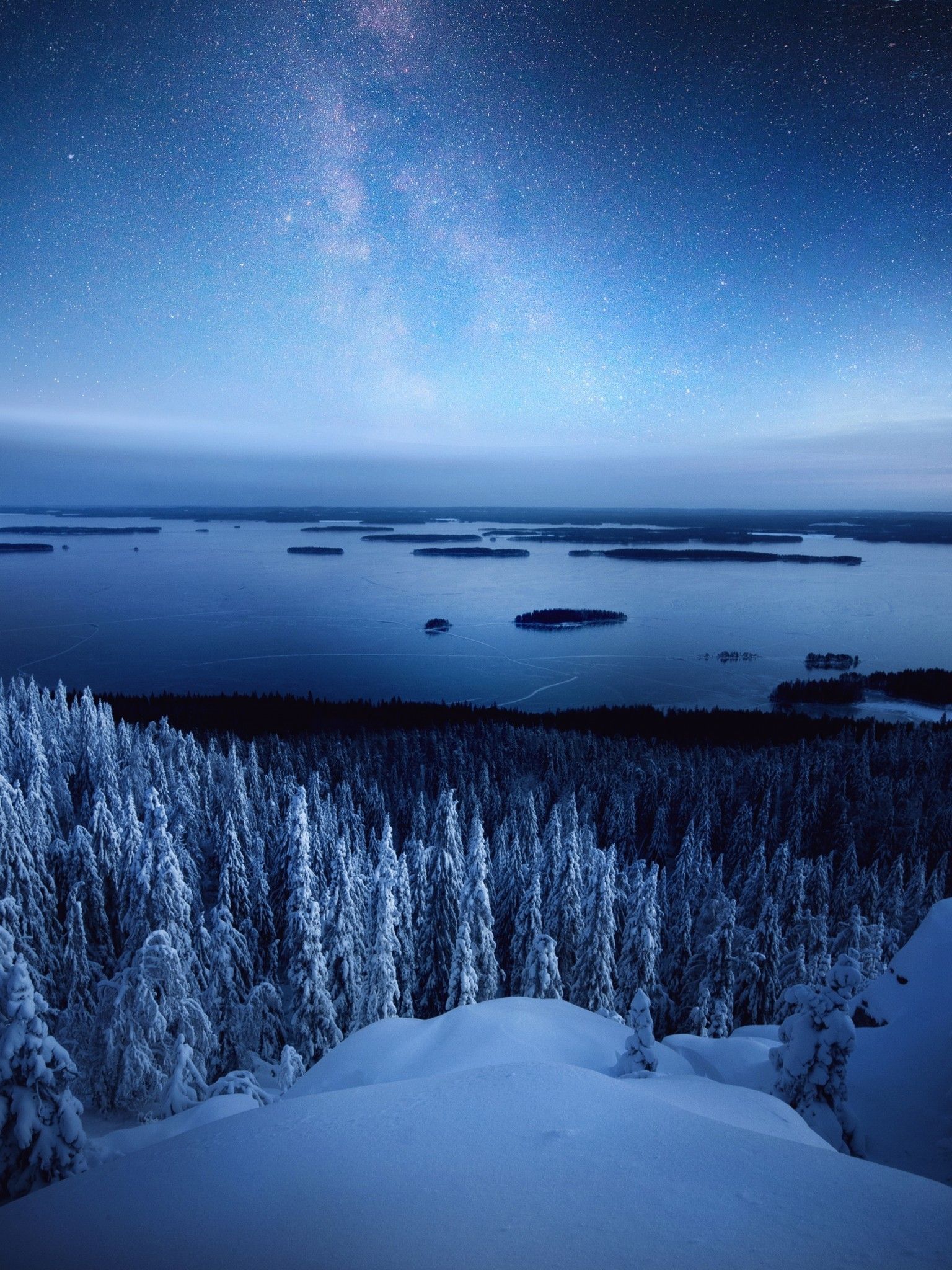 Download 1536x2048 Koli National Park, Snow, Winter, Milky Way, Starry Sky, Finland Wallpaper for Apple iPad Mini, Apple IPad 4