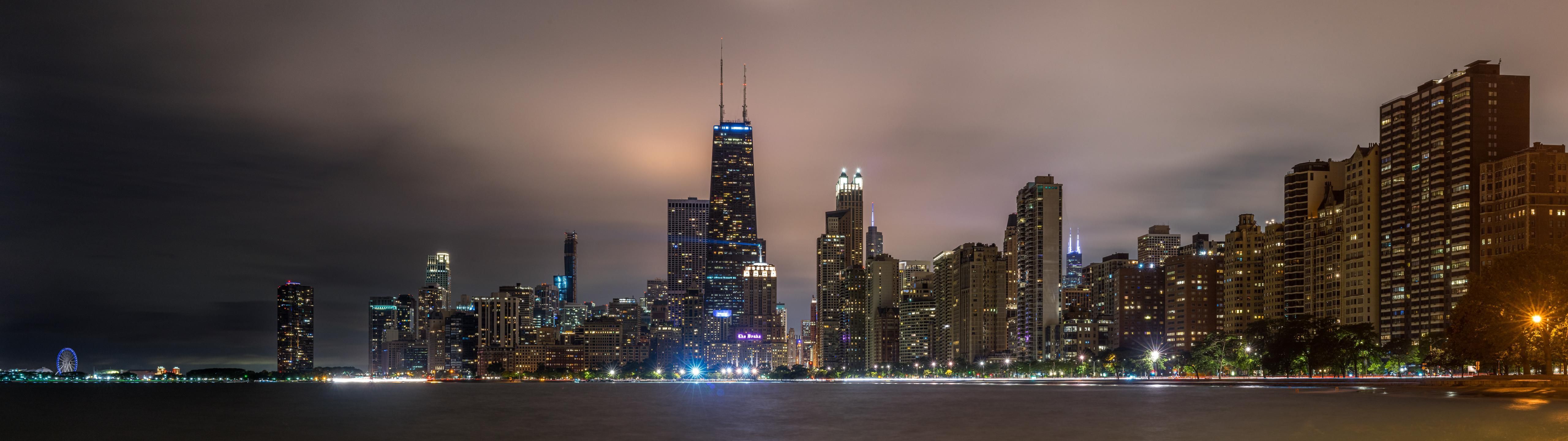 Chicago's Skyline for dual monitors [5120x1440]. Chicago skyline, Skyline, Dual monitor wallpaper