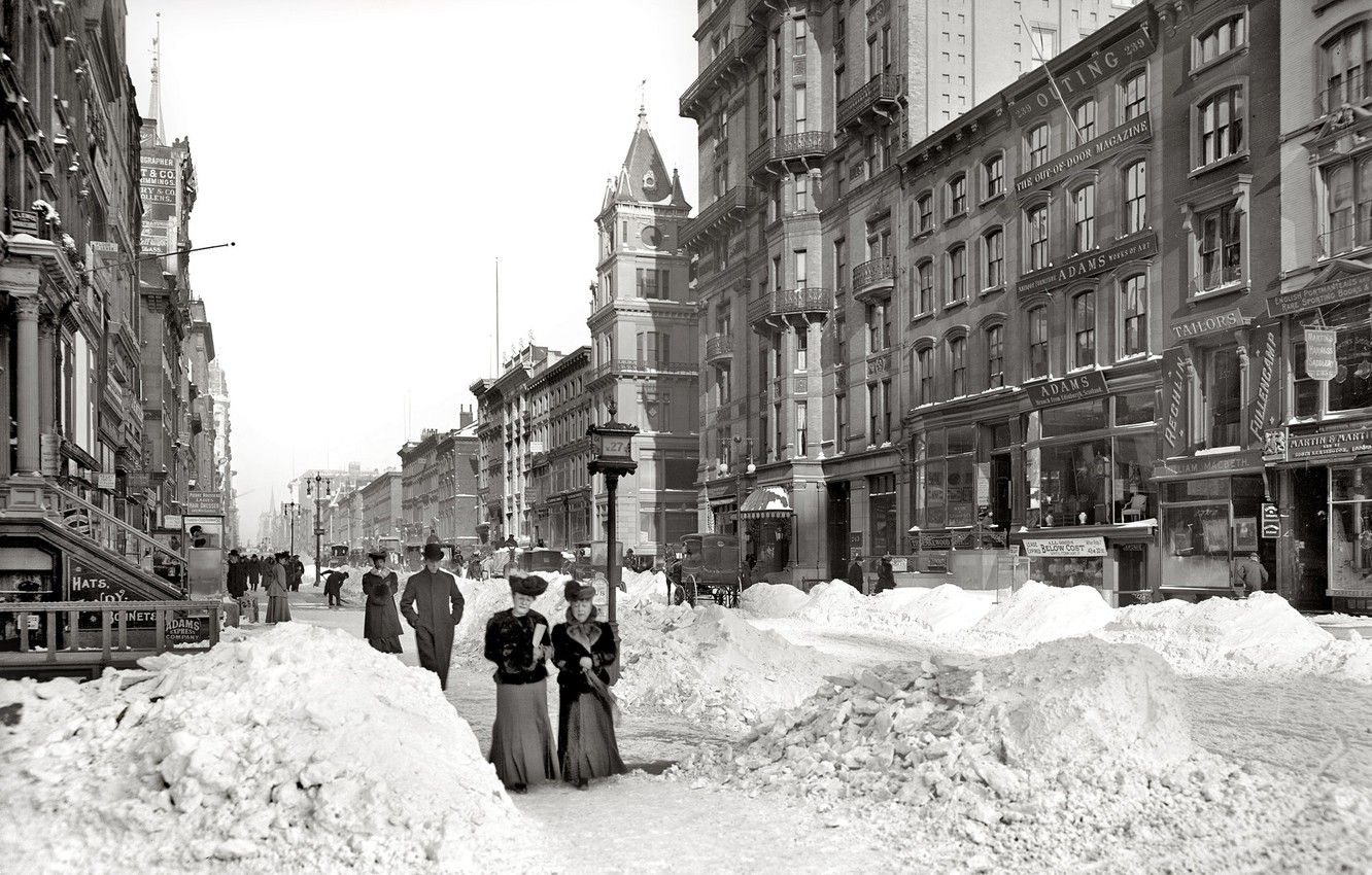 Wallpaper Winter, Snow, Retro, Street, New York, USA, 1905 God Image For Desktop, Section город