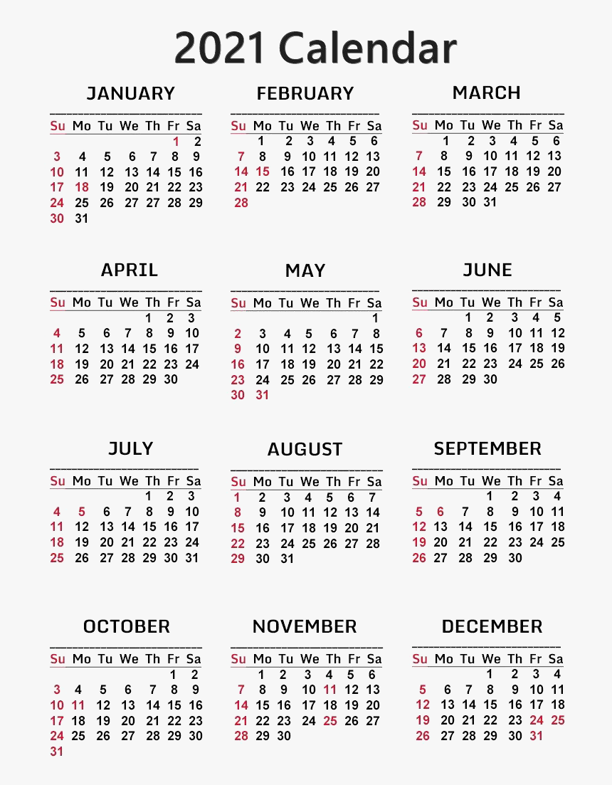 Calendar 2021 Png Free Download Printable 2021 Calendar, Transparent Png