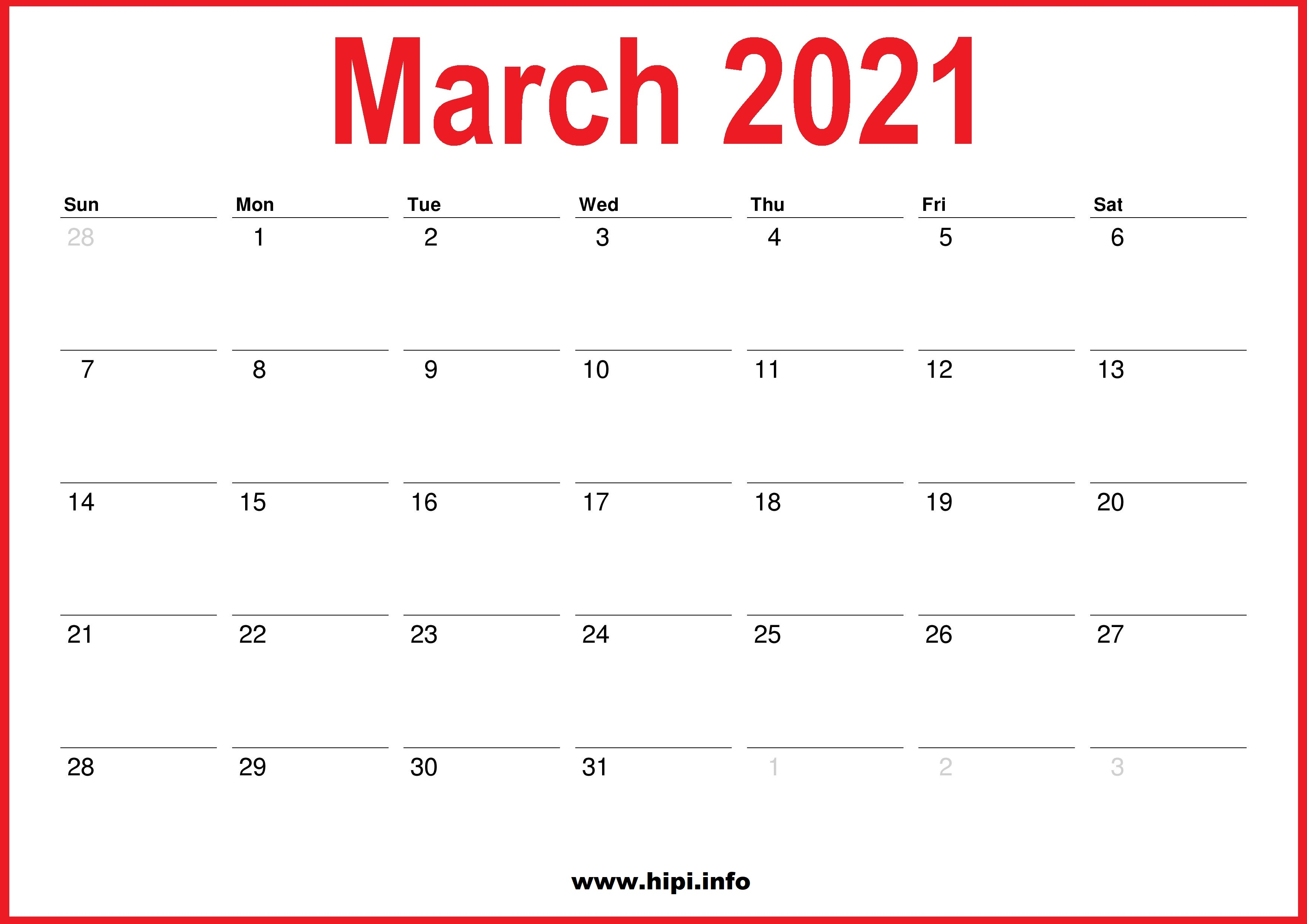 March Calendar Printable
