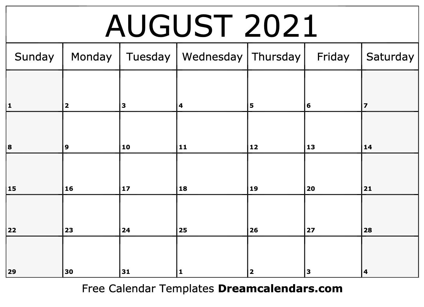 August 2021 calendar