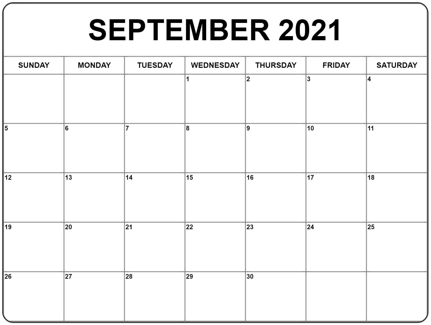 September 2021 Calendar. Calendar printables, Blank monthly calendar, September calendar