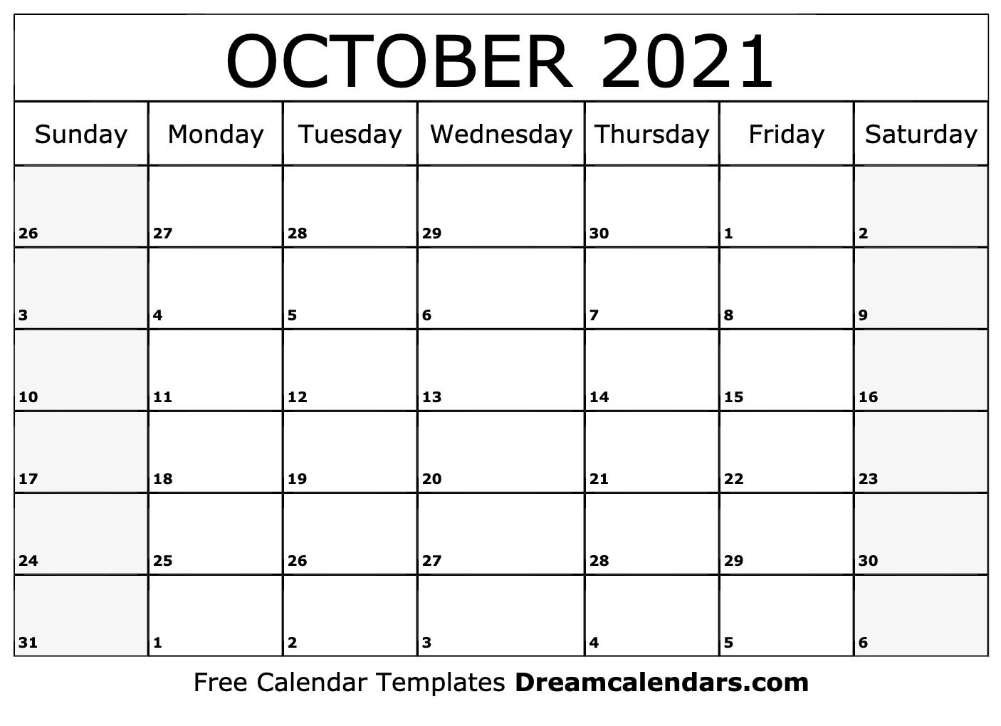 October 2021 calendar. free blank printable