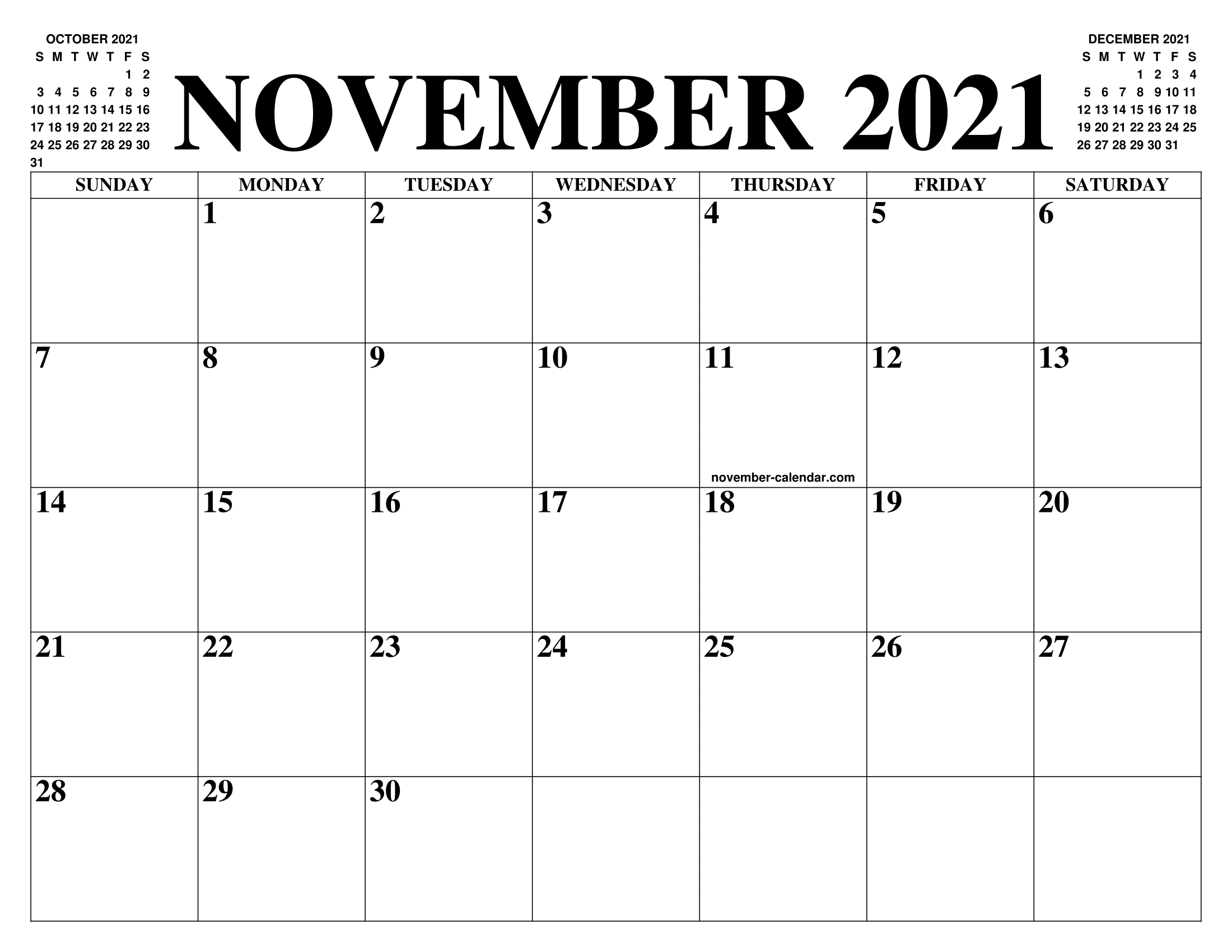 Printable Nov 2021 Calendar