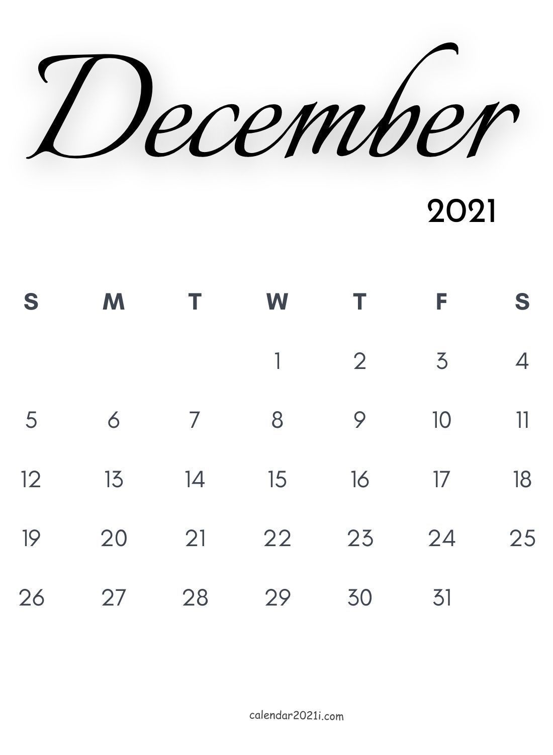 December 2021 Calligraphy Calendar free download. Calligraphy calendar, Monthly calendar printable, Free printable calendar