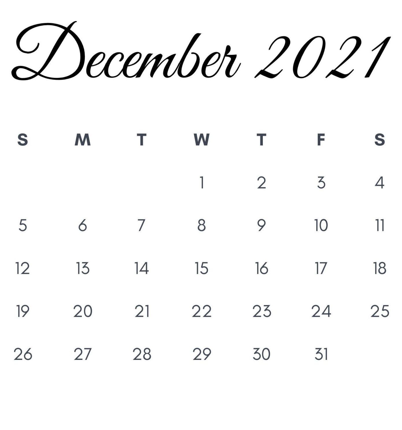December 2021 Printable Calendar. Monthly calendar printable, 2021 calendar, Calendar printables