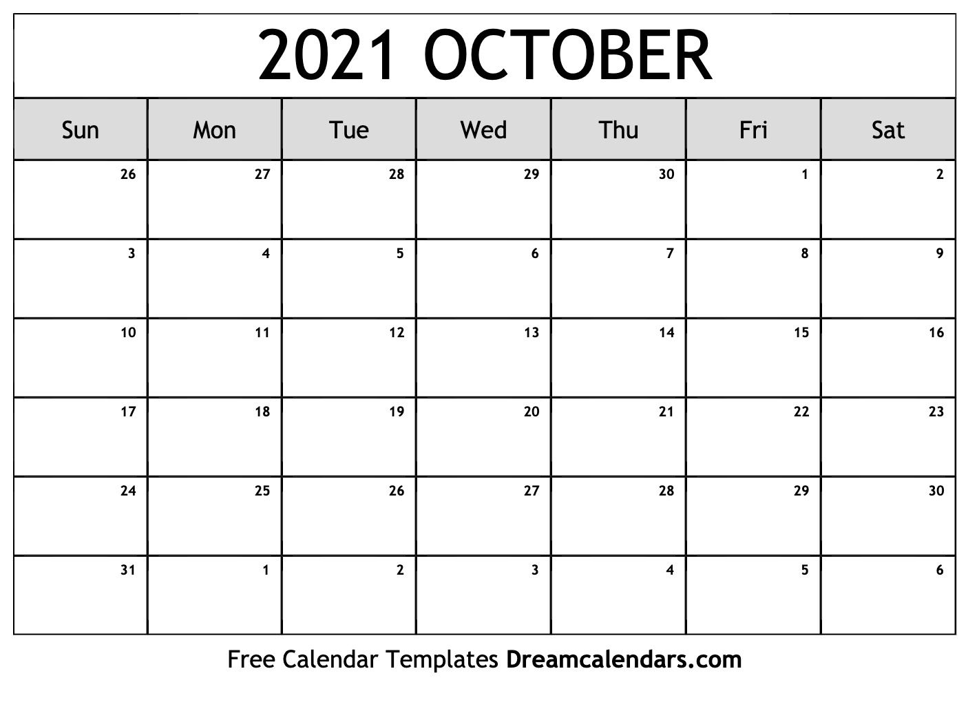 October 2021 calendar. free blank printable
