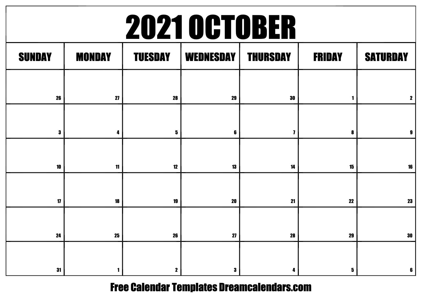 October 2021 calendar. free blank printable