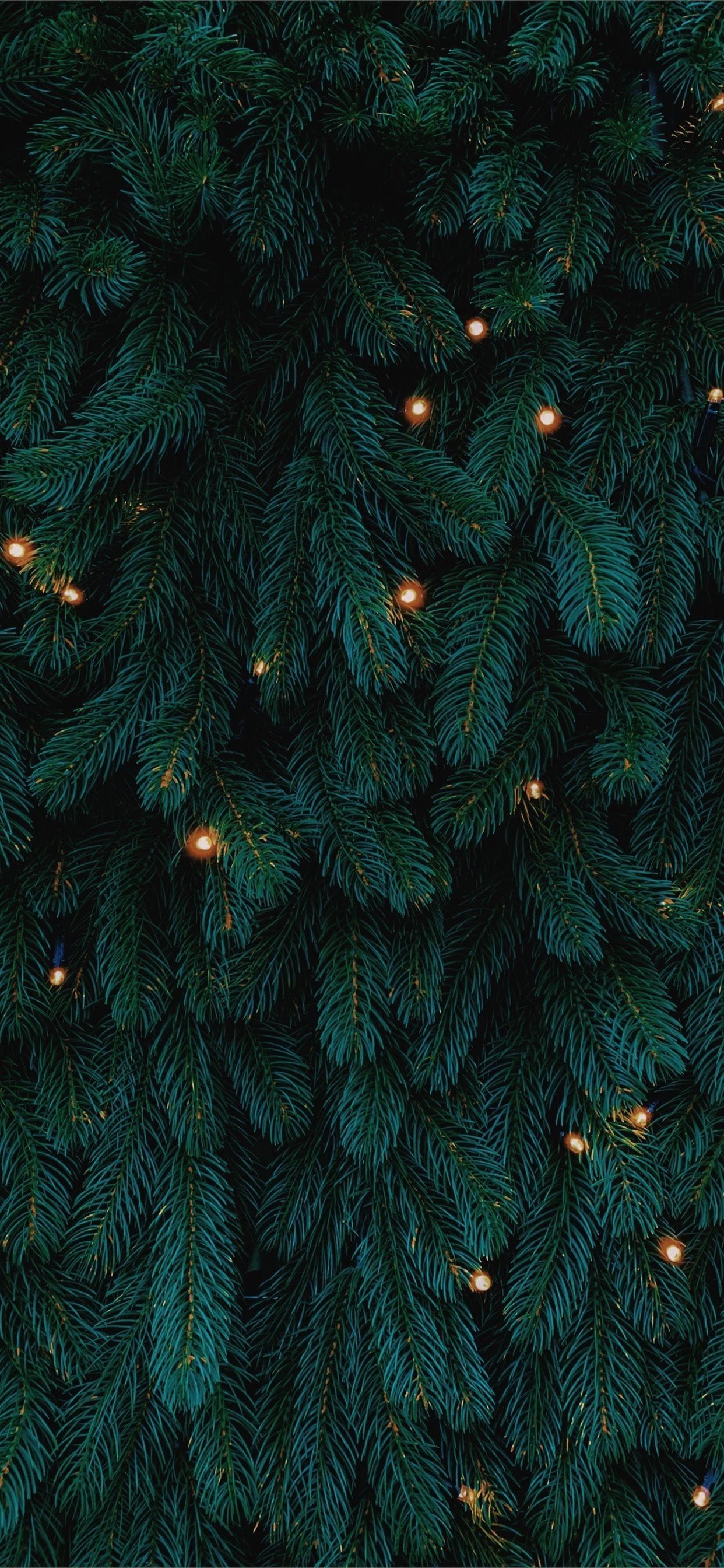 green Christmas tree with lights iPhone X Wallpaper Free Download