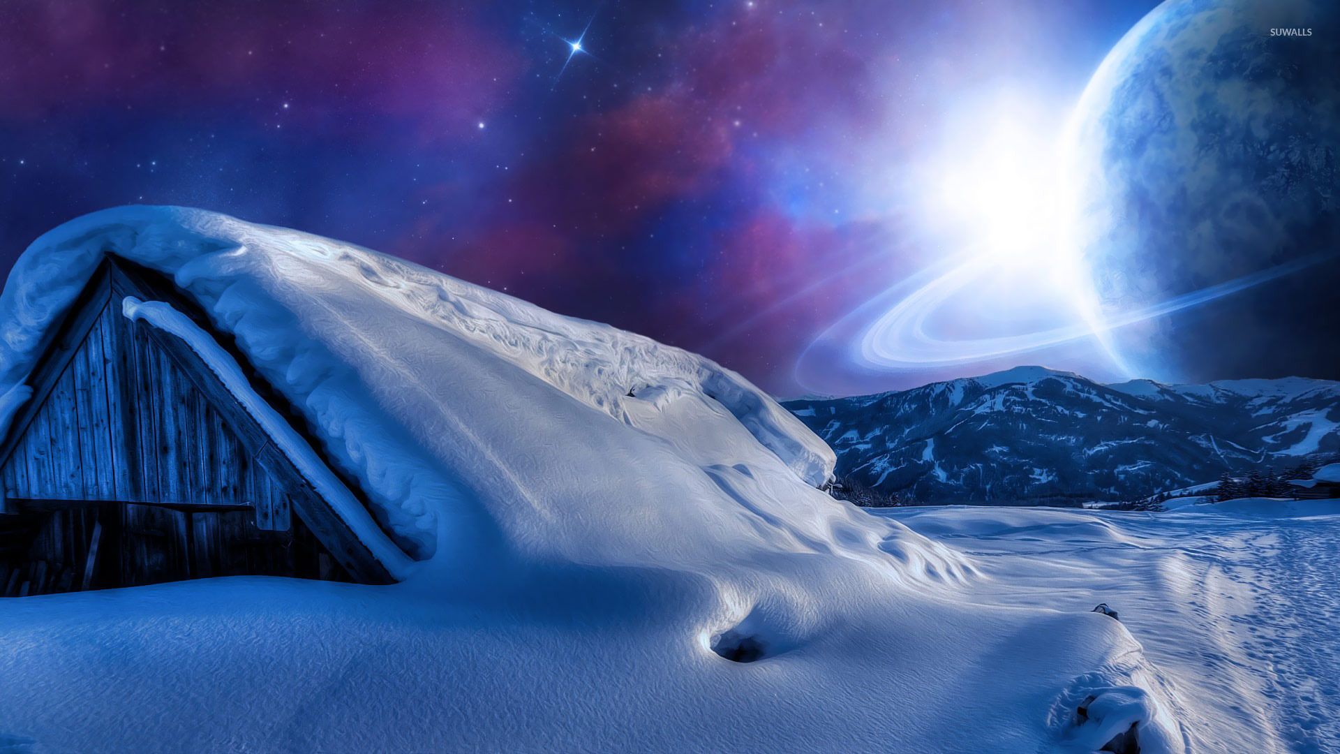 Planet in the sky during a winter night wallpaper wallpaper