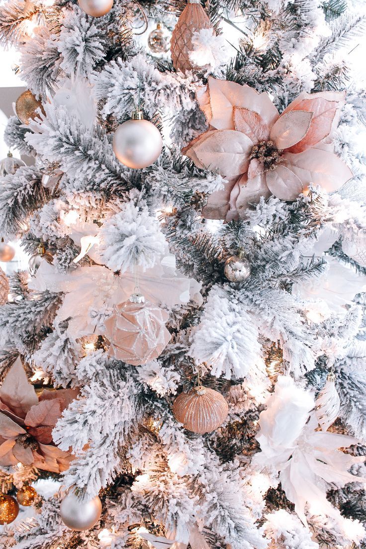 Blush Pink, Rose Gold, & White Christmas Decor. Christmas tree wallpaper, Gold christmas decorations, Gold christmas tree decorations