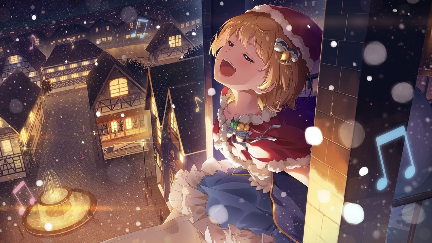 bell bow building cape christmas city hat hololive music narumi nanami santa costume santa hat snow yozora mel. konachan.com.com Anime Wallpaper