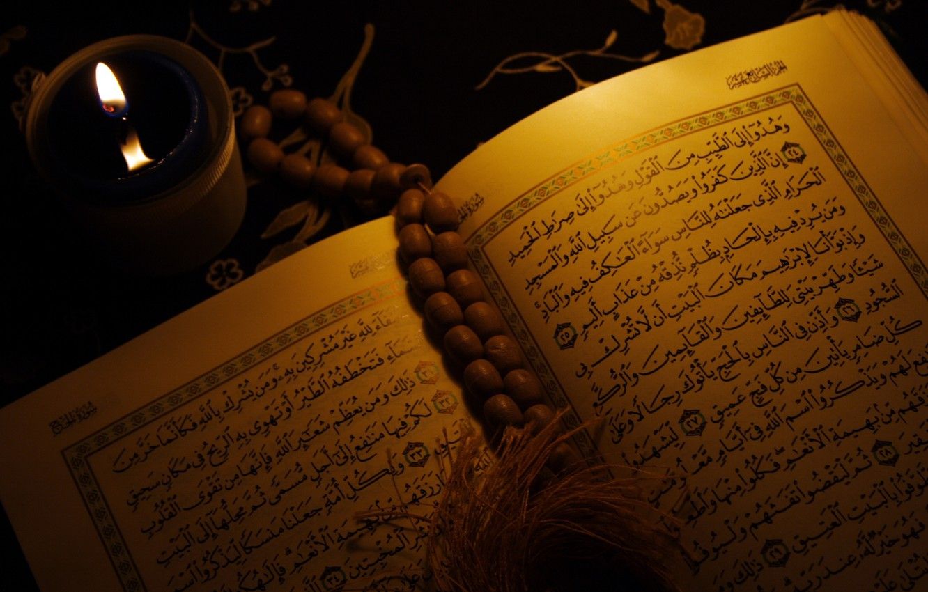 Wallpaper candle, book, religion, Islam, Quran, Arabic script image for desktop, section разное