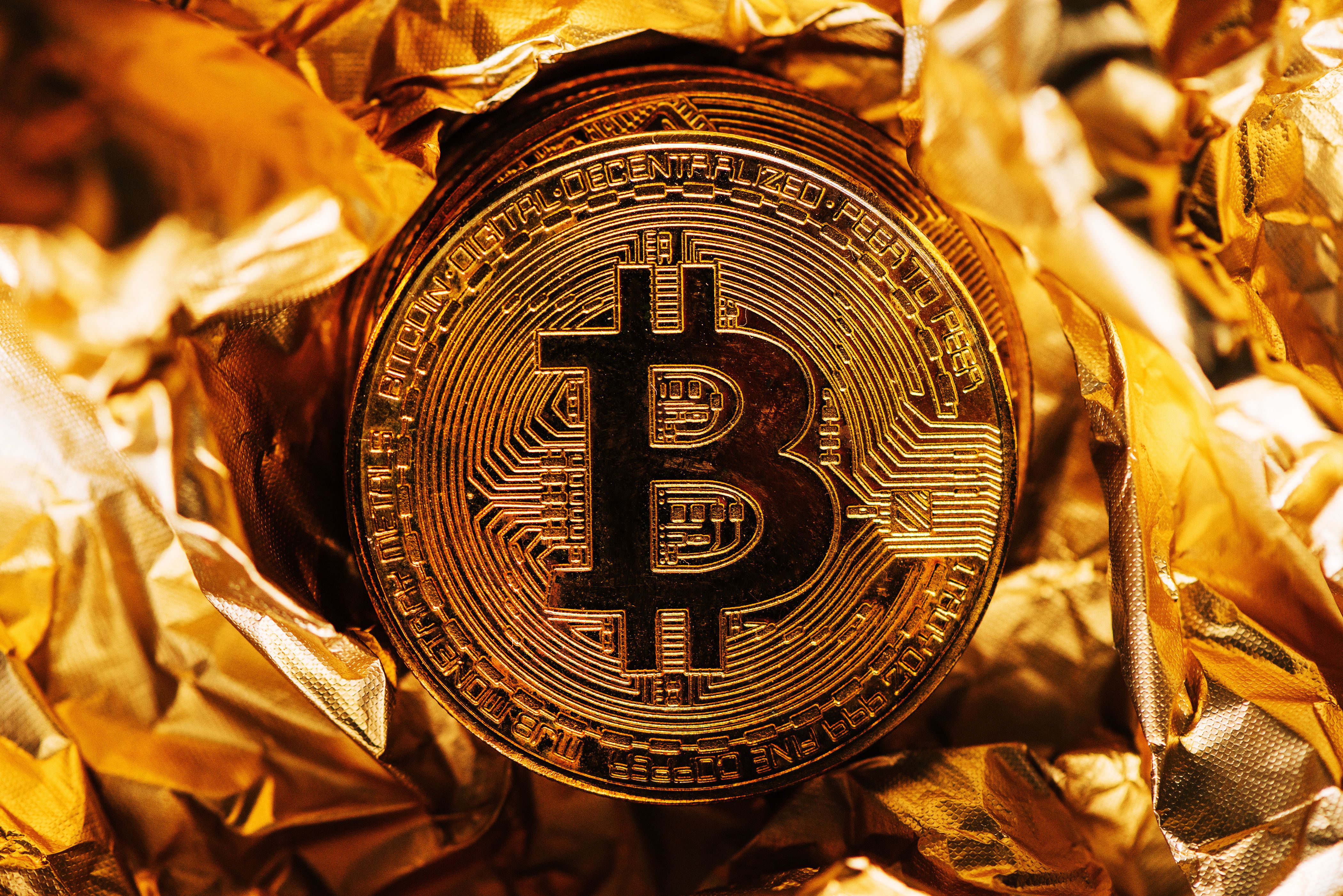 Bitcoin Gold Coin on Foil wallpaper and image, picture, photo