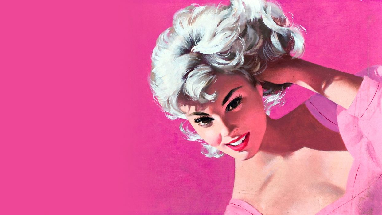 Pin Up Pink Face Blonde Women Art Wallpaperx1080