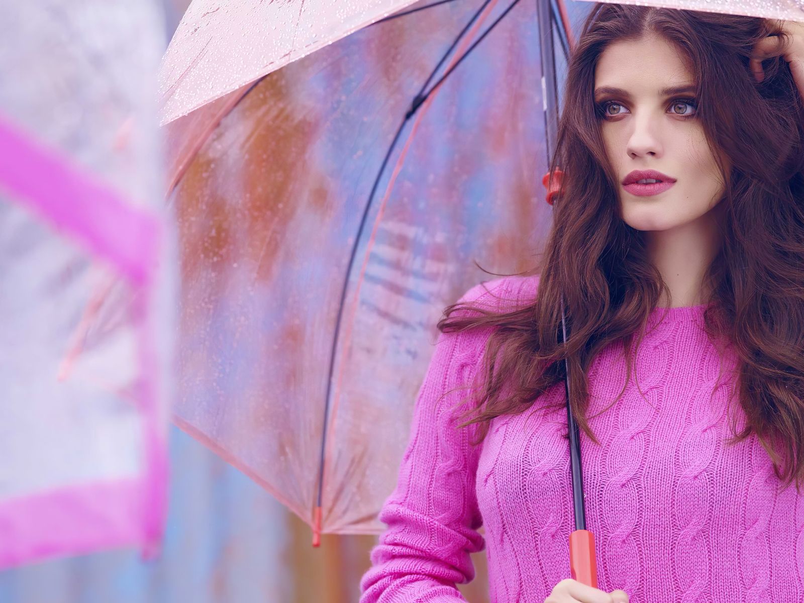 Women Pink Sweater With Umbrella 1600x1200 Resolution HD 4k Wallpaper, Image, Background, Photo and Picture