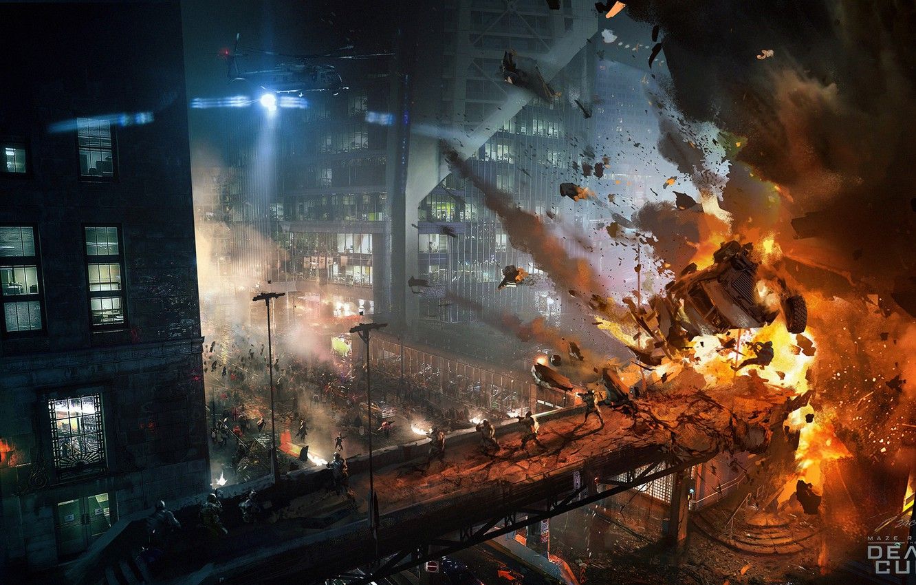 Wallpaper the explosion, the city, fire, Maze Runner, Death Cure Action shots image for desktop, section рендеринг
