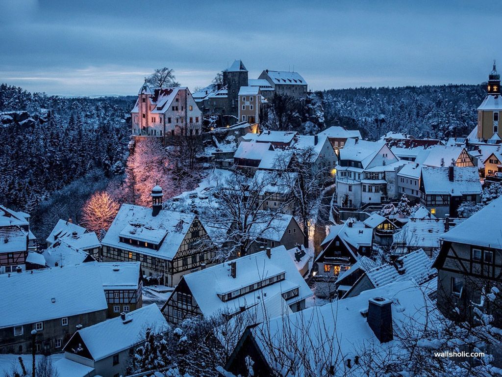 Snow City. Village photo, Germany in winter, Winter snow wallpaper