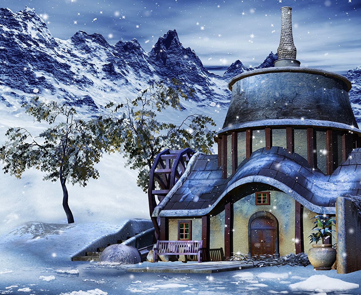Desktop Wallpaper Winter 3D Graphics Snow Houses