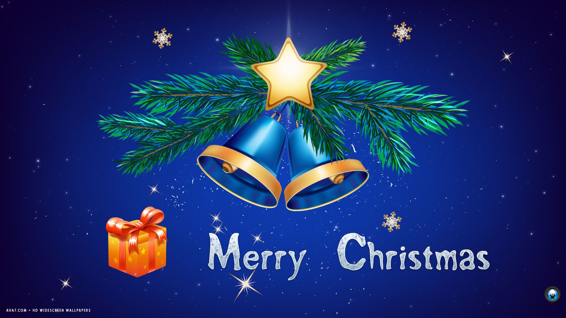 merry christmas blue bells present stars holiday HD widescreen wallpaper / holidays background