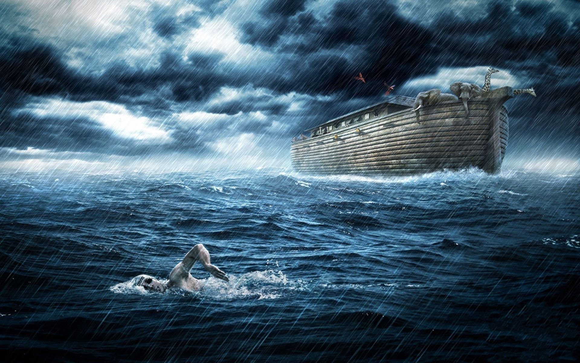 Man swims in the ocean at Noah's ark wallpaper and image, picture, photo