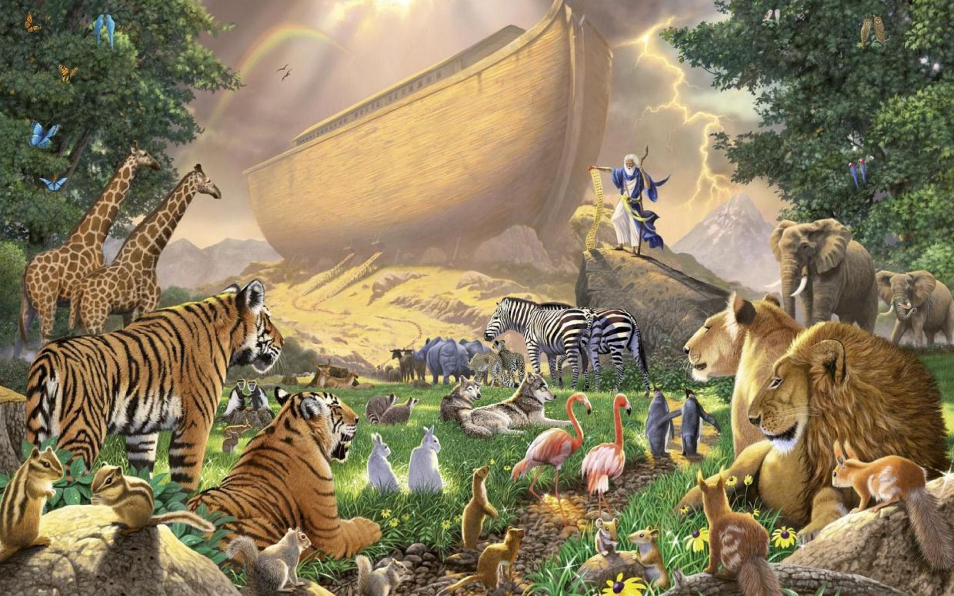 Noah's Ark And Animals HD Wallpaper